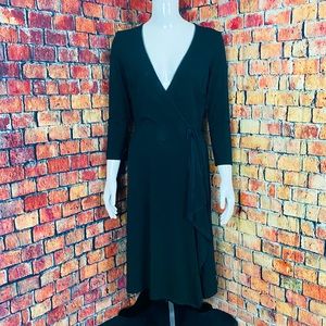 BCBGMaxazria Women’s 3/4 Sleeve Black Faux Wrap Dress Small